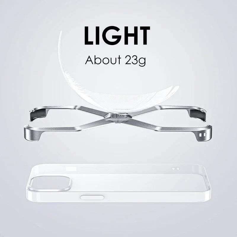 iPhone 16 Super Slim Premium Metal Luxury Aluminum Frameless X Shaped Case - Grey